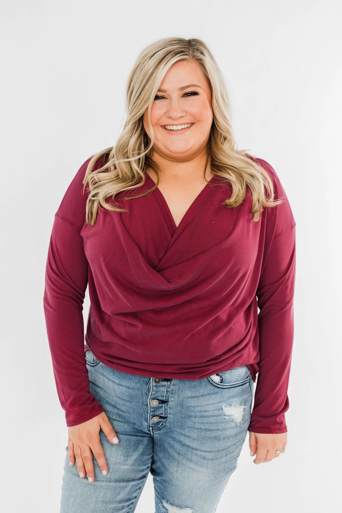 Made You Miss Me V-Neck Wrap Top- Wine