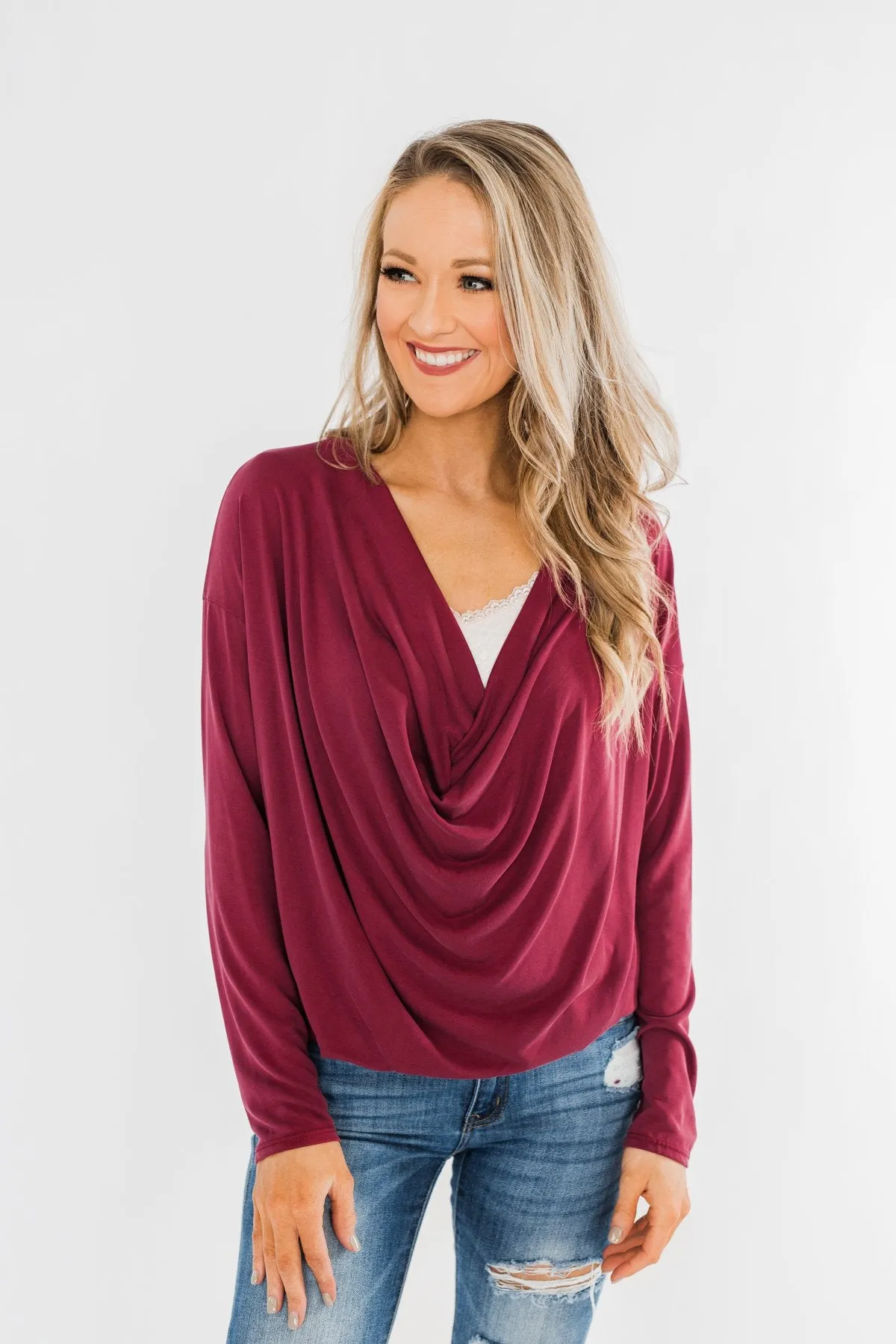 Made You Miss Me V-Neck Wrap Top- Wine