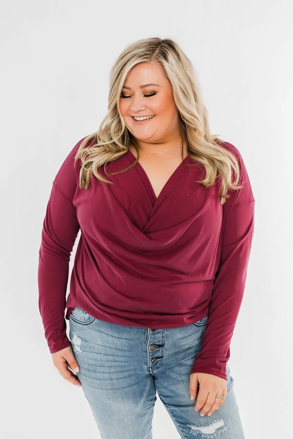 Made You Miss Me V-Neck Wrap Top- Wine
