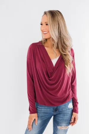 Made You Miss Me V-Neck Wrap Top- Wine