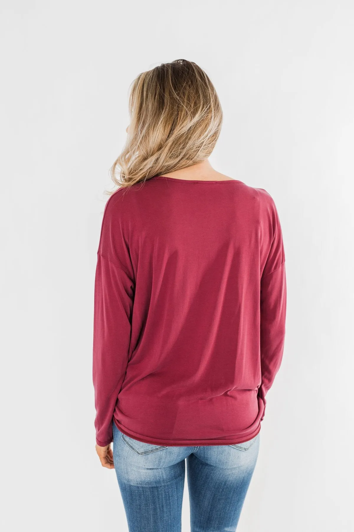 Made You Miss Me V-Neck Wrap Top- Wine