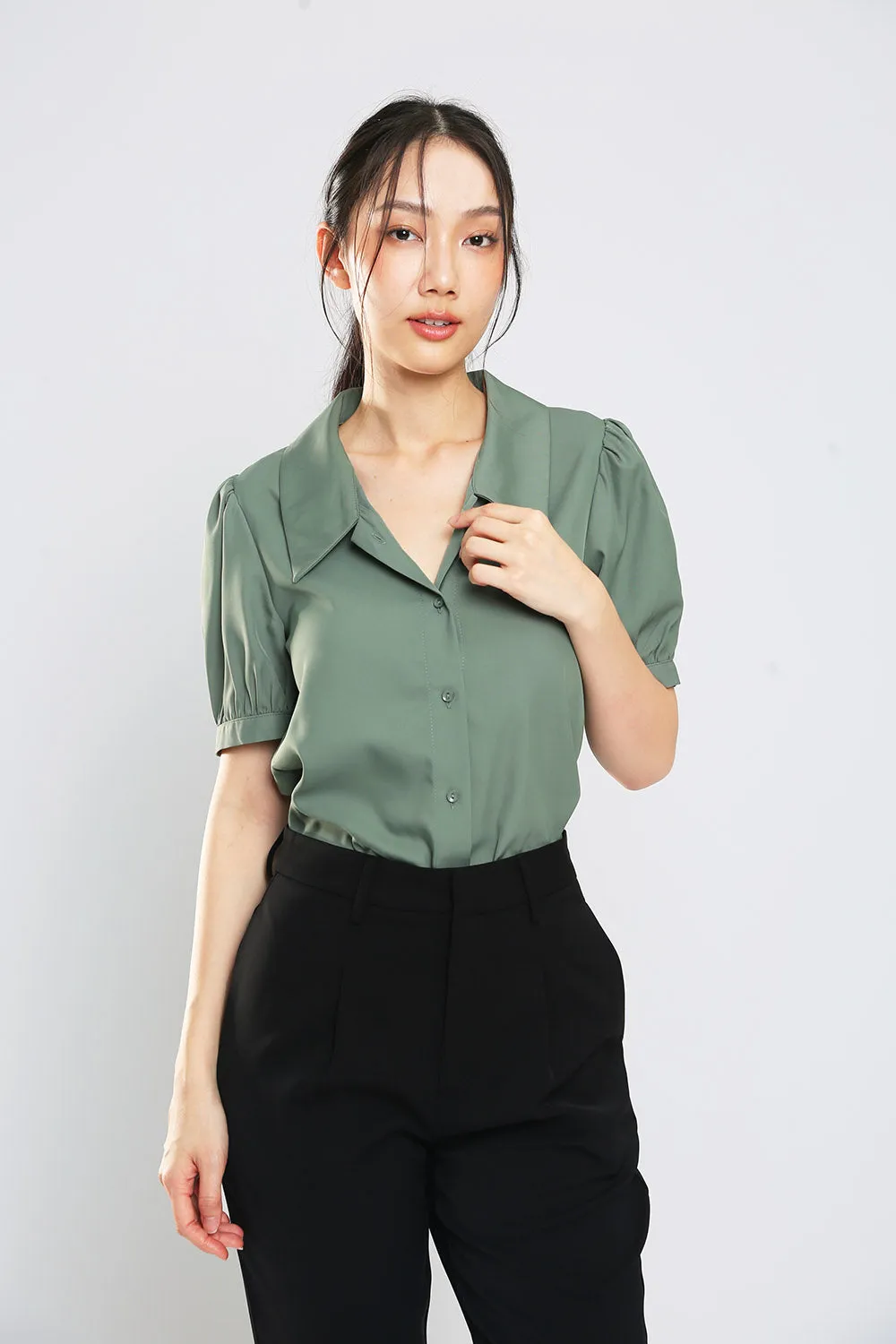 Madebynm Button Down Shirt in Sage