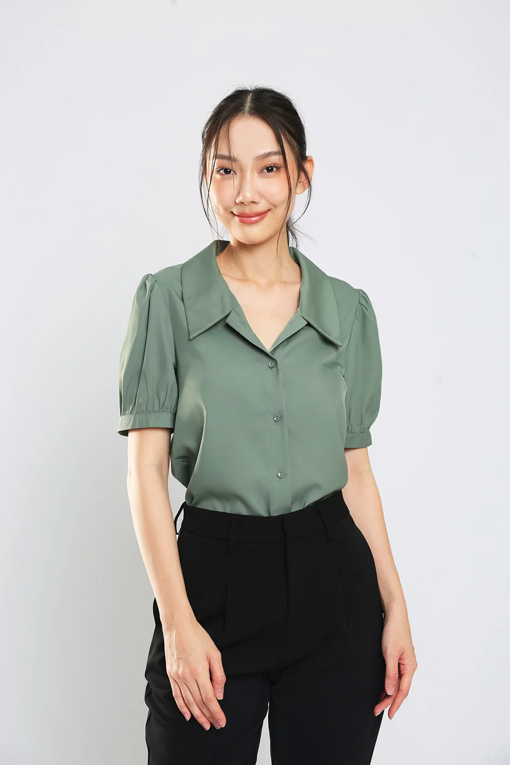 Madebynm Button Down Shirt in Sage