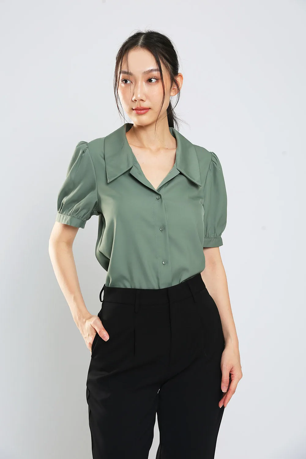 Madebynm Button Down Shirt in Sage