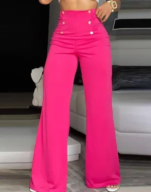 Madrisa Pantalons - Fashionable women's pants with wide leg and button closure