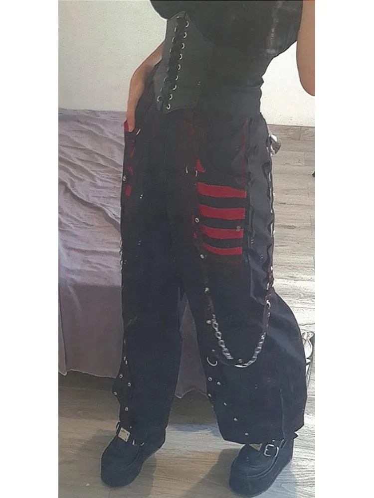Mall Gothic Wide-Leg Baggy Pants - High Waist and Dark Goth Style