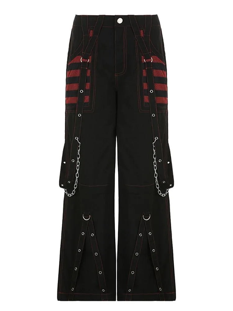 Mall Gothic Wide-Leg Baggy Pants - High Waist and Dark Goth Style