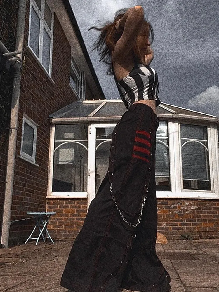 Mall Gothic Wide-Leg Baggy Pants - High Waist and Dark Goth Style
