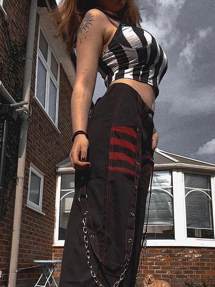 Mall Gothic Wide-Leg Baggy Pants - High Waist and Dark Goth Style