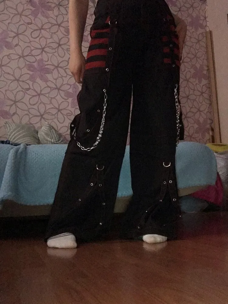 Mall Gothic Wide-Leg Baggy Pants - High Waist and Dark Goth Style