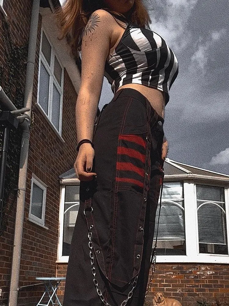 Mall Gothic Wide-Leg Baggy Pants - High Waist and Dark Goth Style