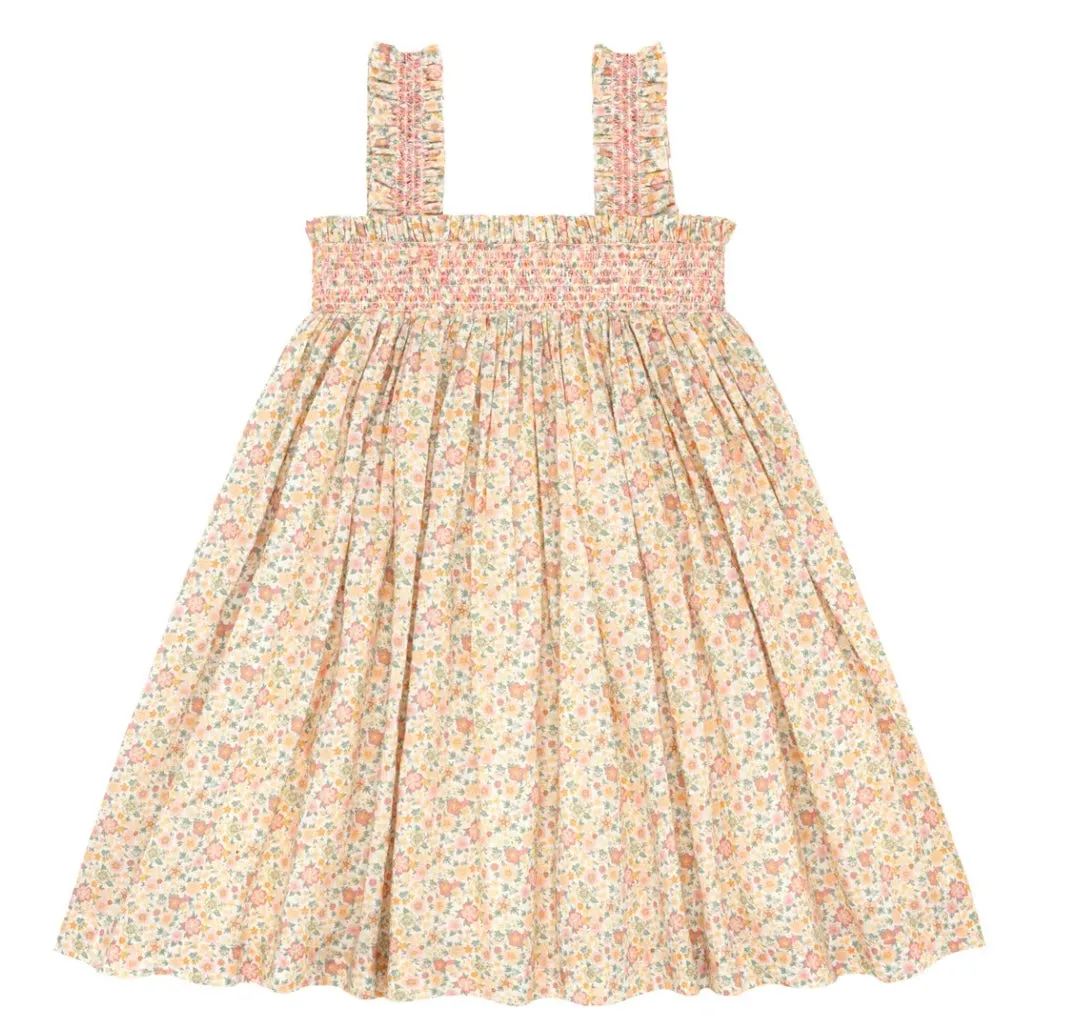 Marigold Floral Ruffle Strap Smocked Dress