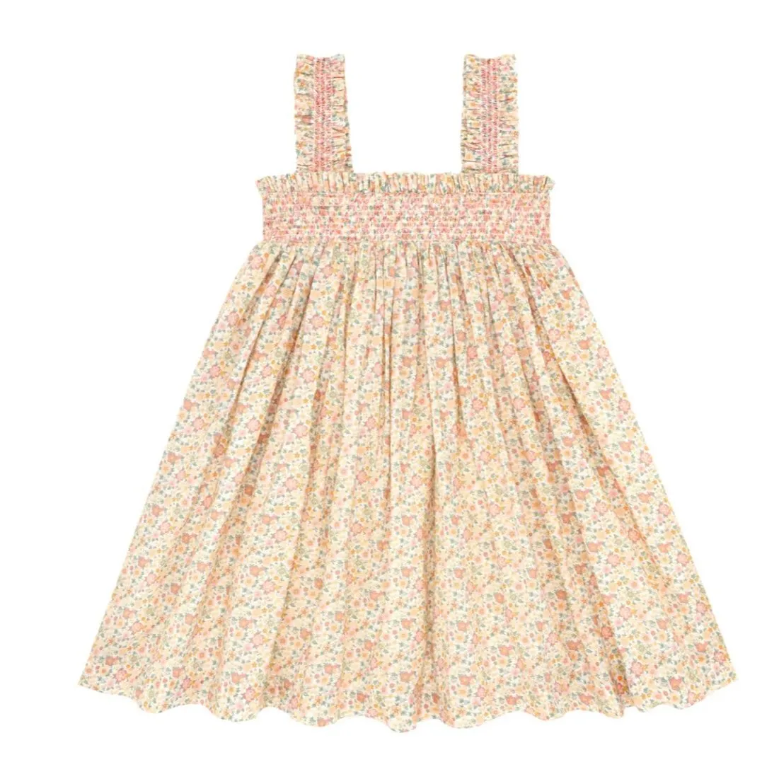 Marigold Floral Ruffle Strap Smocked Dress
