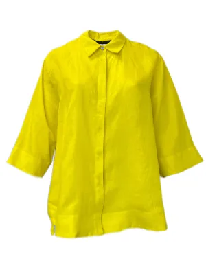 Marina Rinaldi Women's Yellow Filomena Button Down Flax Shirt NWT