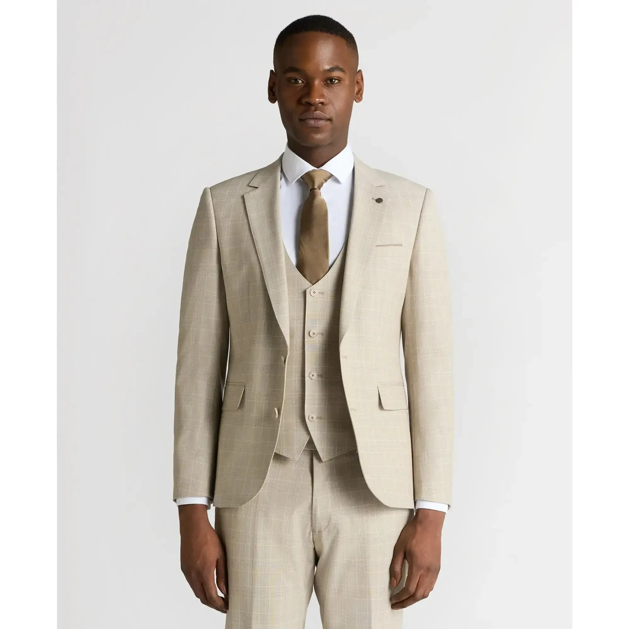 Matteo Check Suit Jacket - Stone