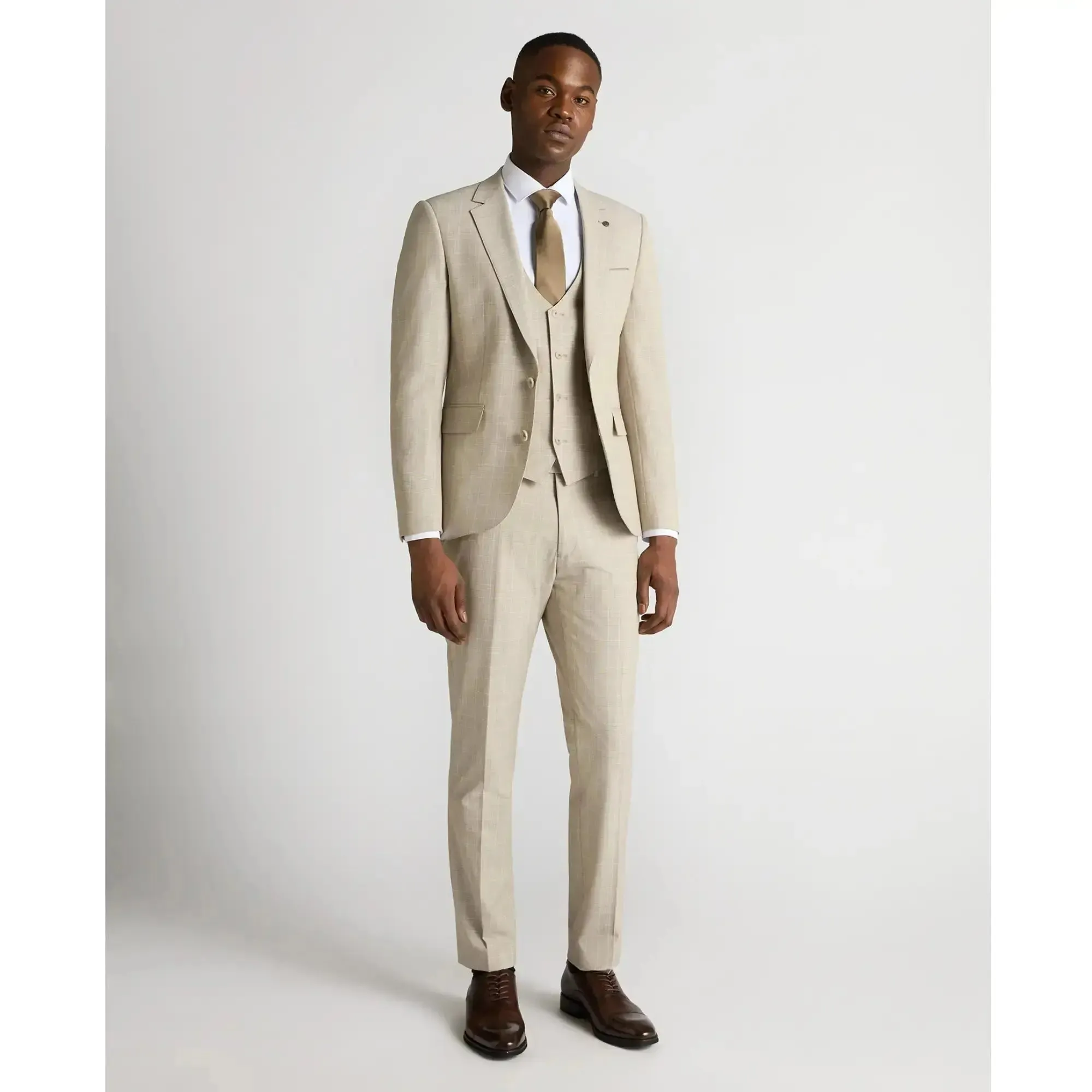 Matteo Check Suit Jacket - Stone