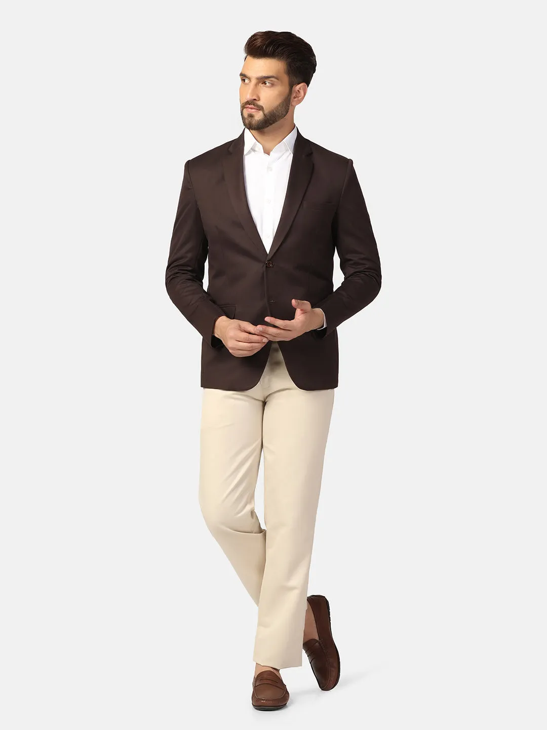 Men Brown Notched Lapel Blazer