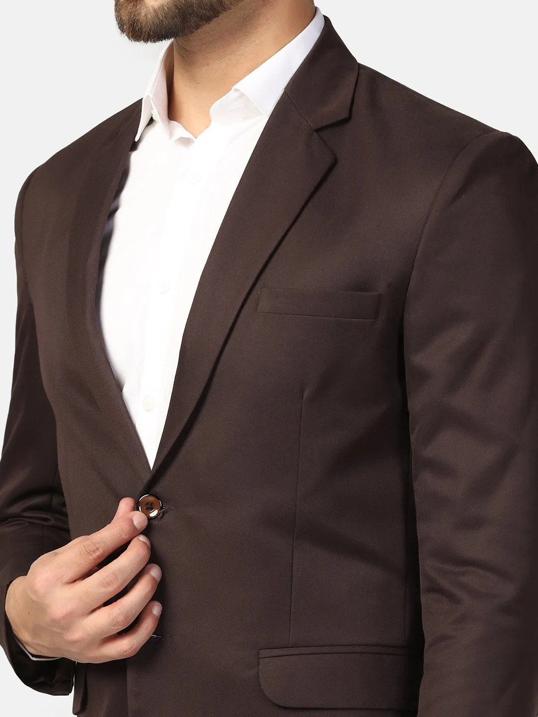 Men Brown Notched Lapel Blazer