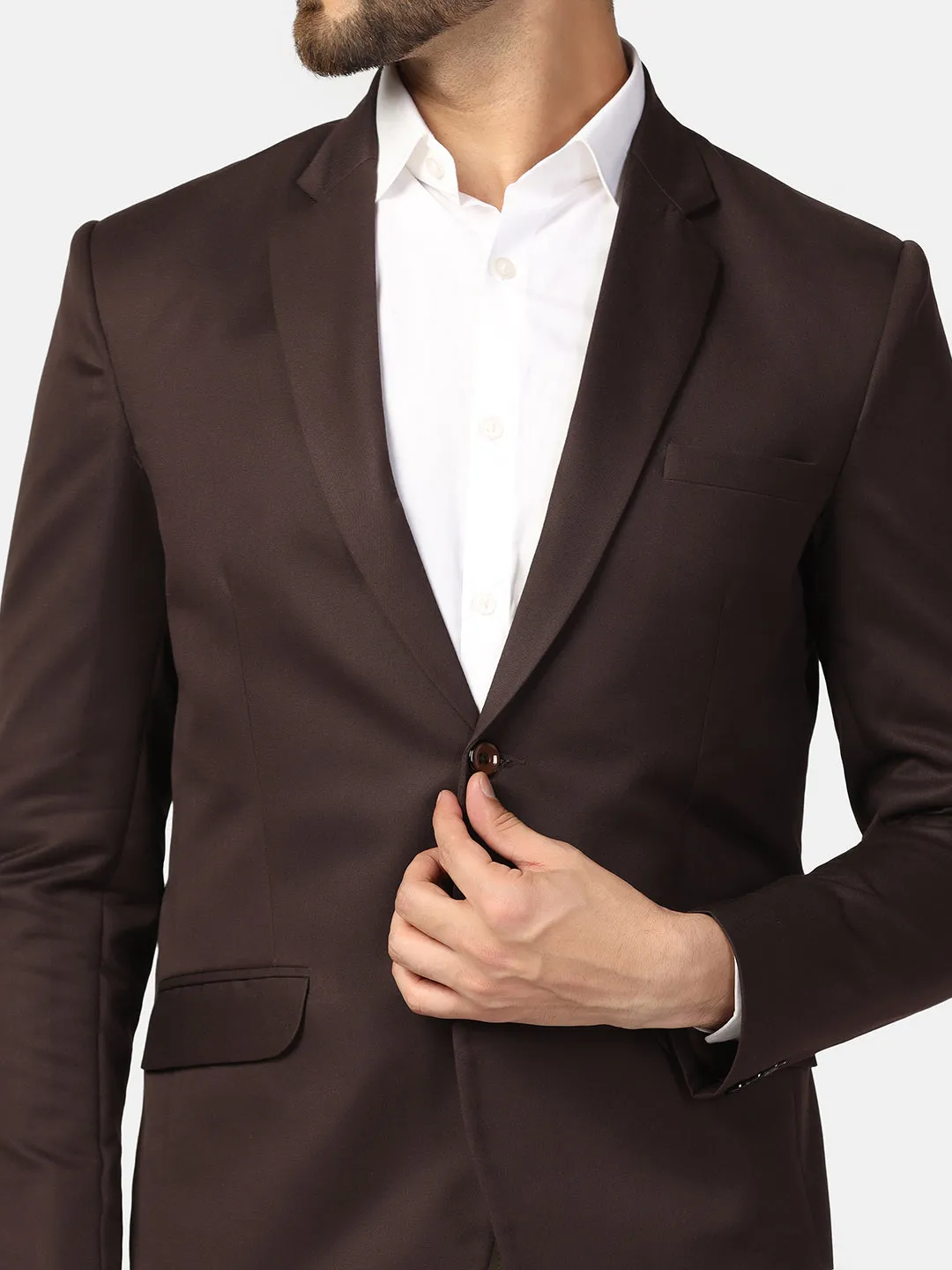 Men Brown Notched Lapel Blazer