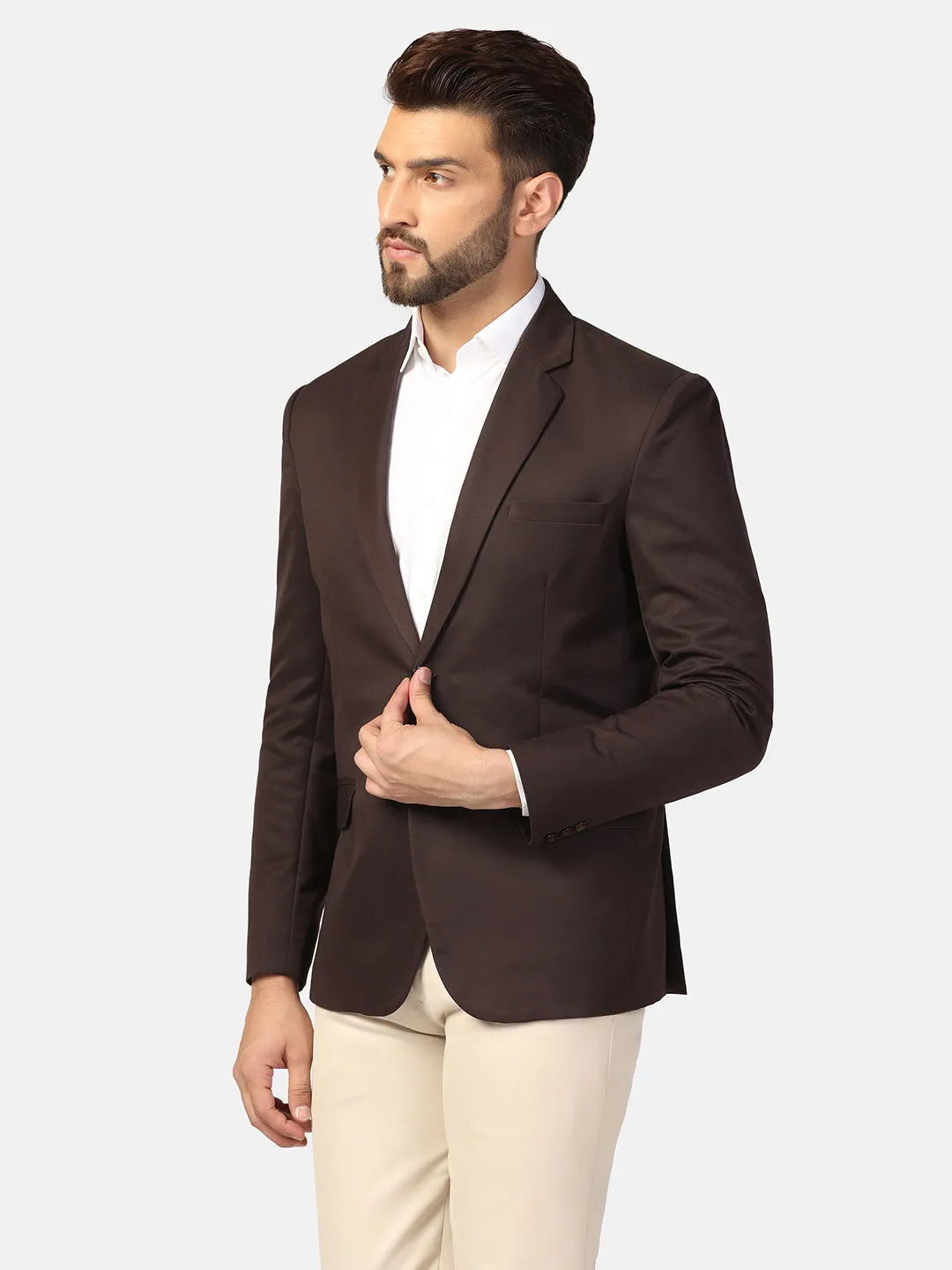 Men Brown Notched Lapel Blazer