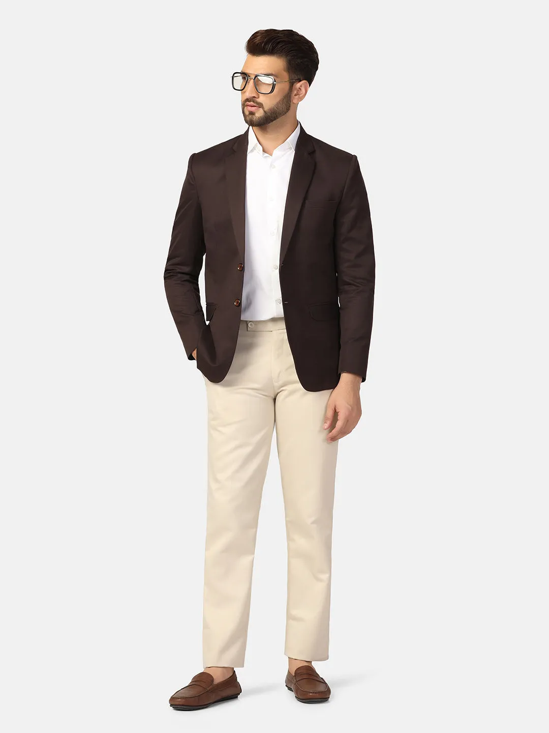 Men Brown Notched Lapel Blazer
