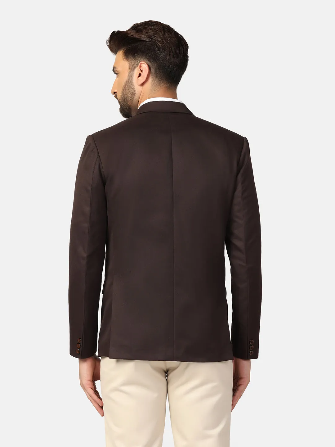 Men Brown Notched Lapel Blazer