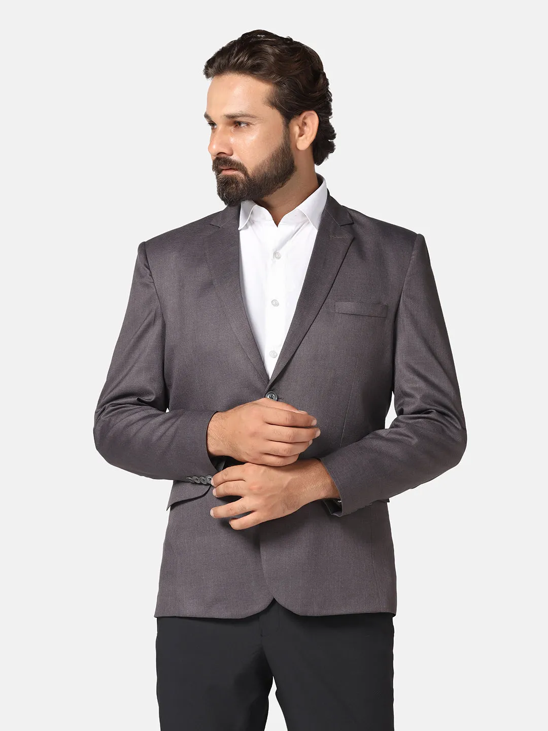 Men Grey solid Blazer