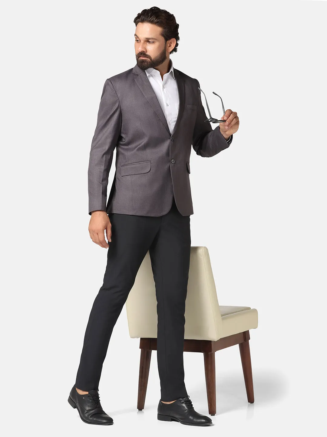 Men Grey solid Blazer