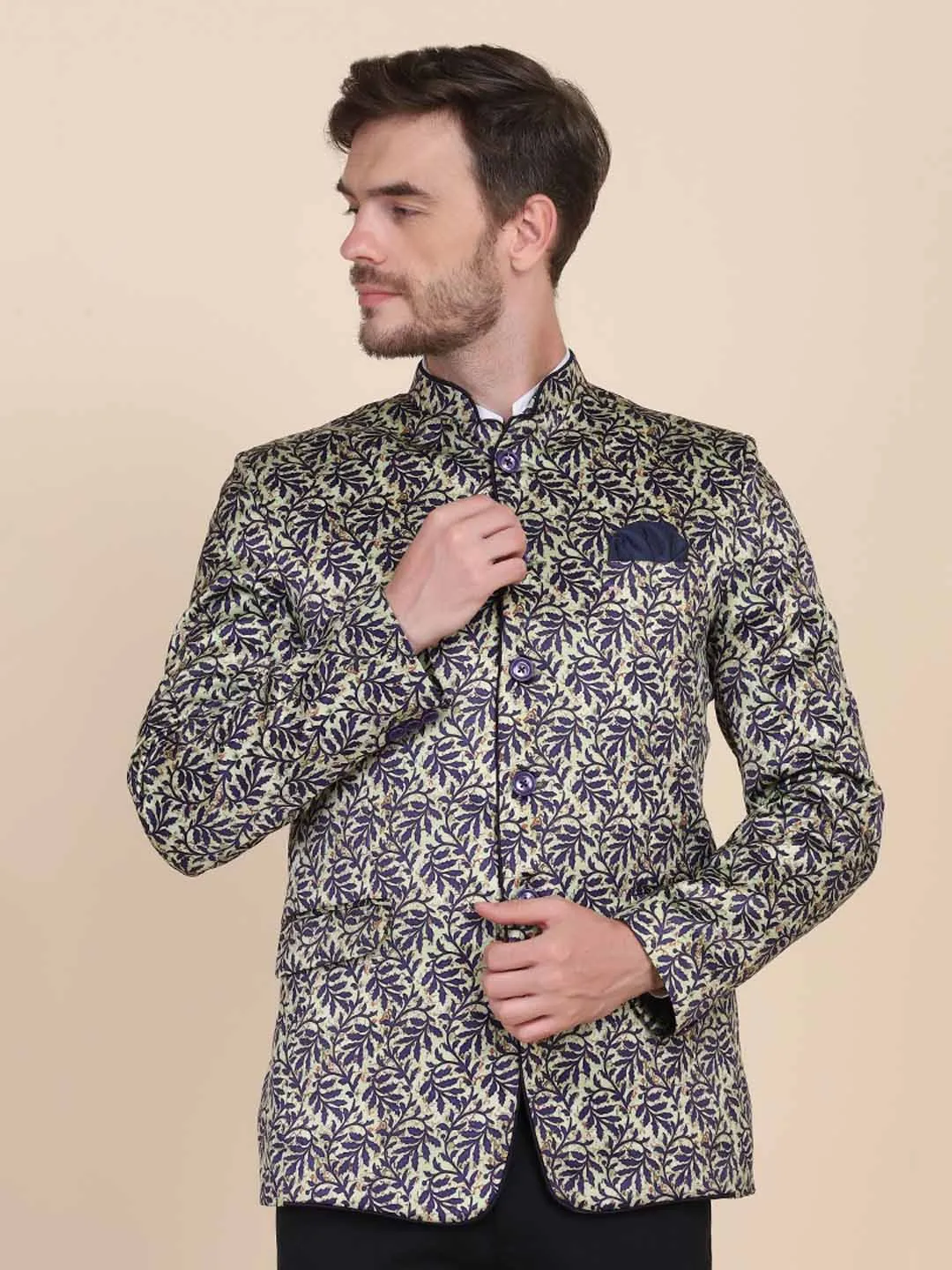 Men Printed Bandgala Blazers