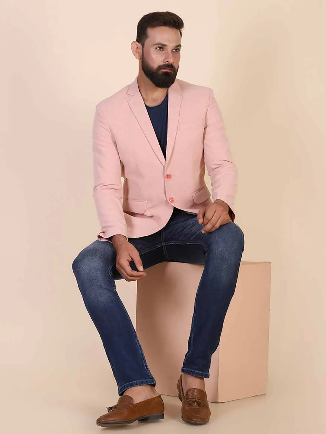 Men Suede Peach Blazer
