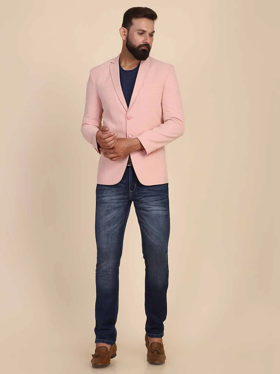 Men Suede Peach Blazer