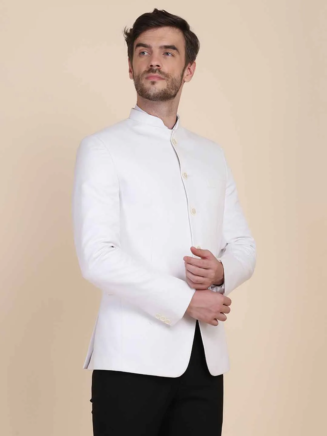 Men White Bandgala Blazers