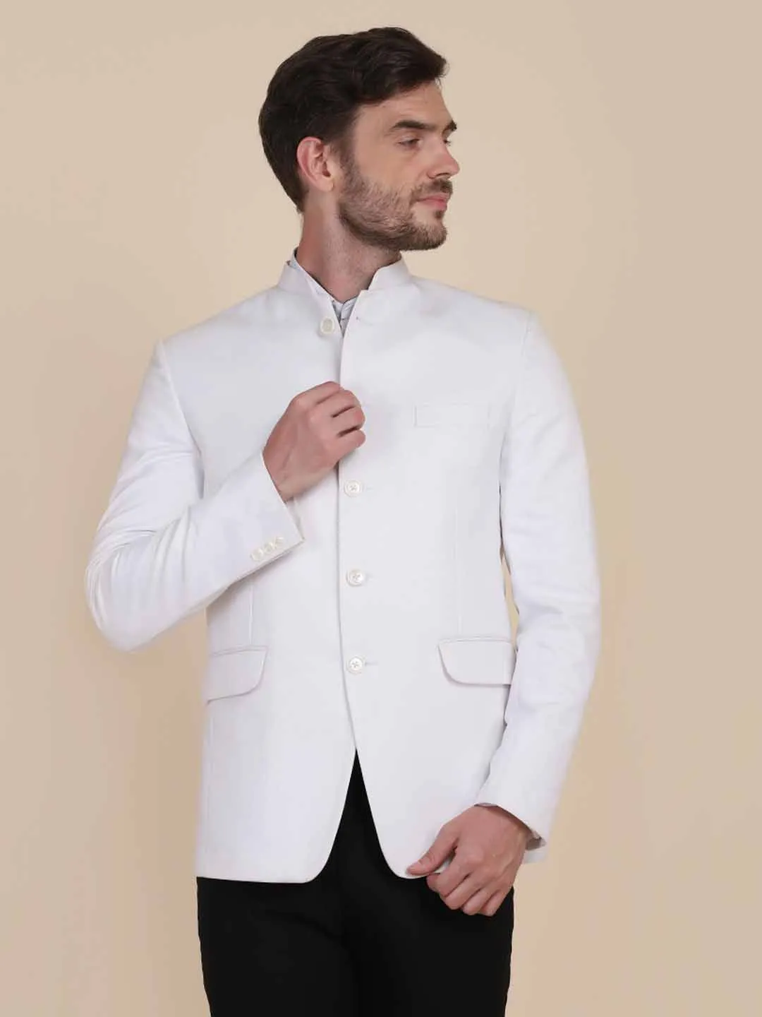 Men White Bandgala Blazers