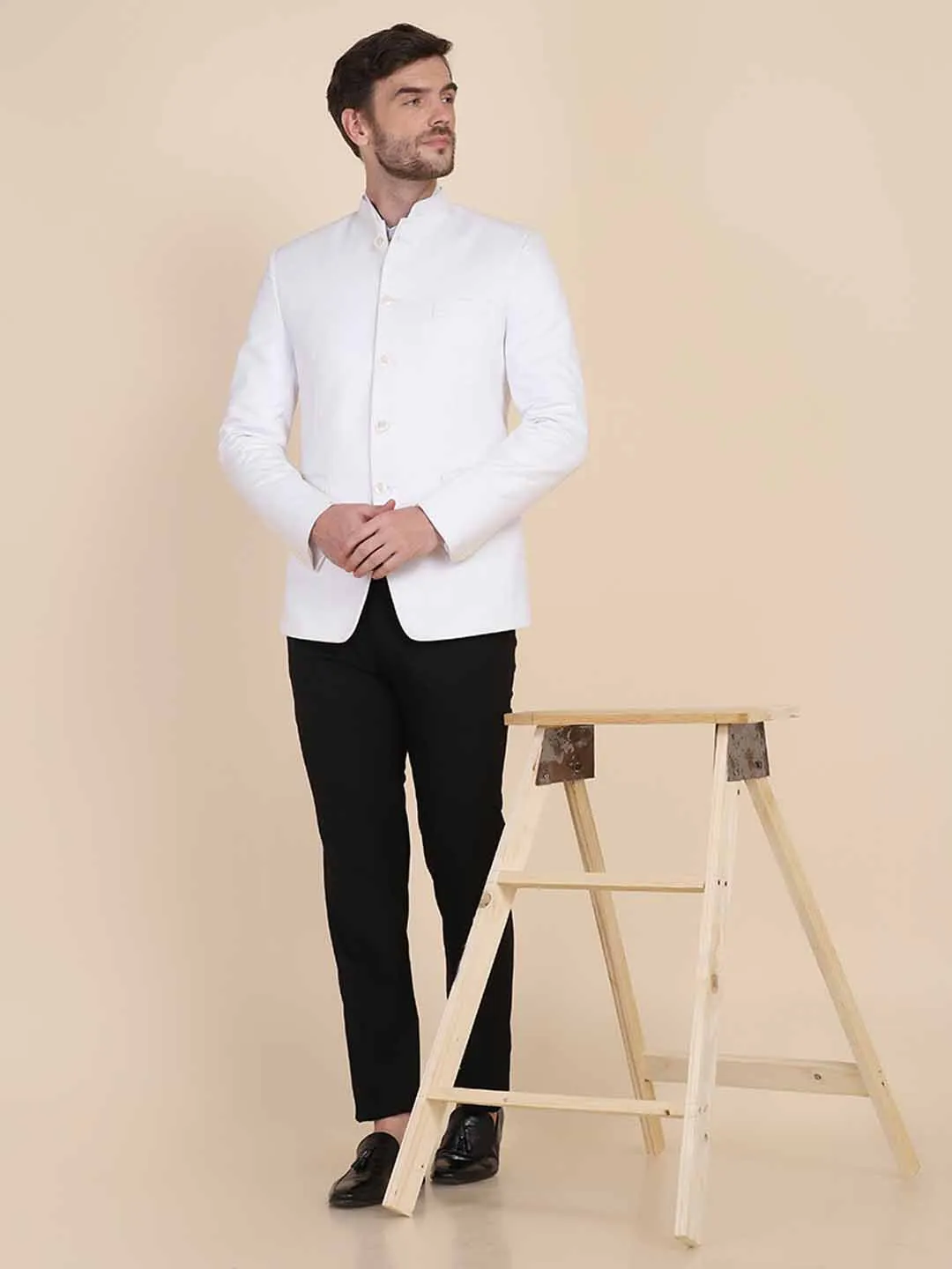 Men White Bandgala Blazers