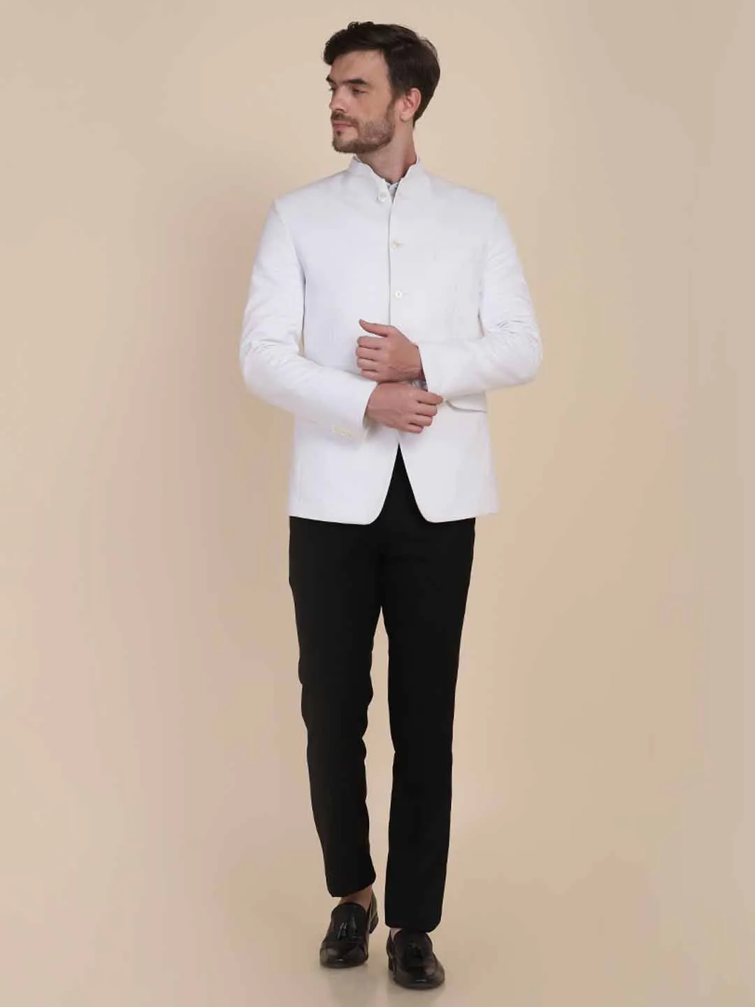 Men White Bandgala Blazers