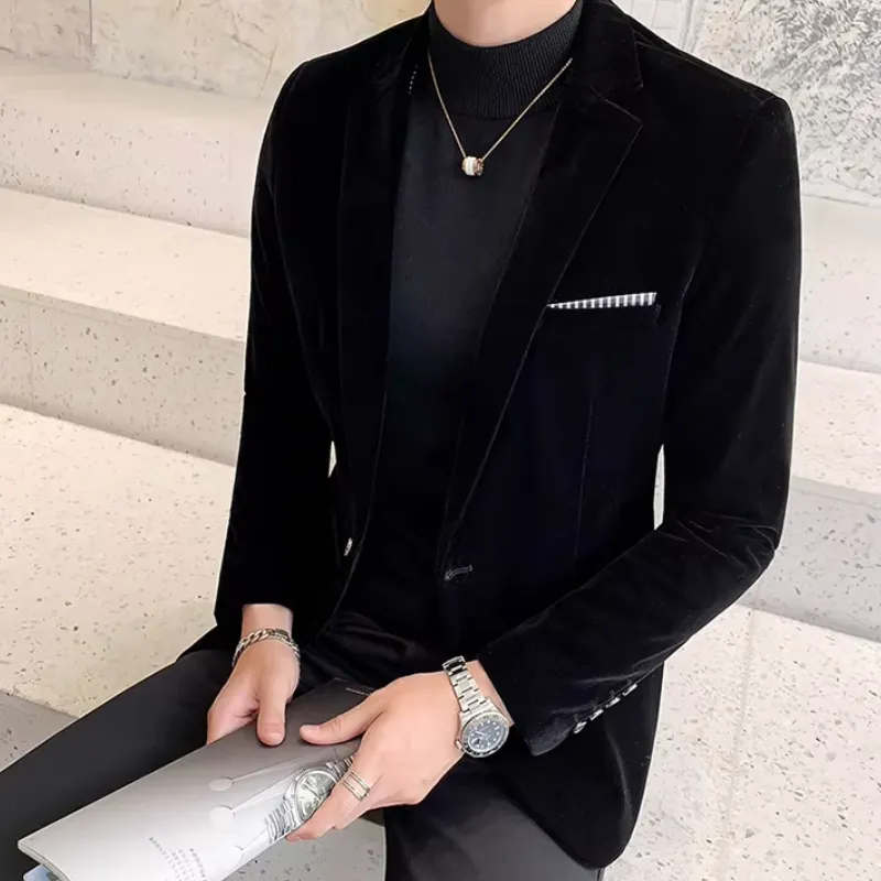 Men's Elegant Slim Fit One-Button Velvet Blazer | For Formal Occasions