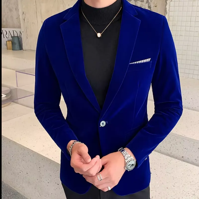 Men's Elegant Slim Fit One-Button Velvet Blazer | For Formal Occasions