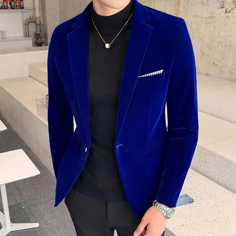 Men's Elegant Slim Fit One-Button Velvet Blazer | For Formal Occasions