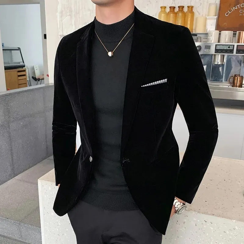 Men's Elegant Slim Fit One-Button Velvet Blazer | For Formal Occasions