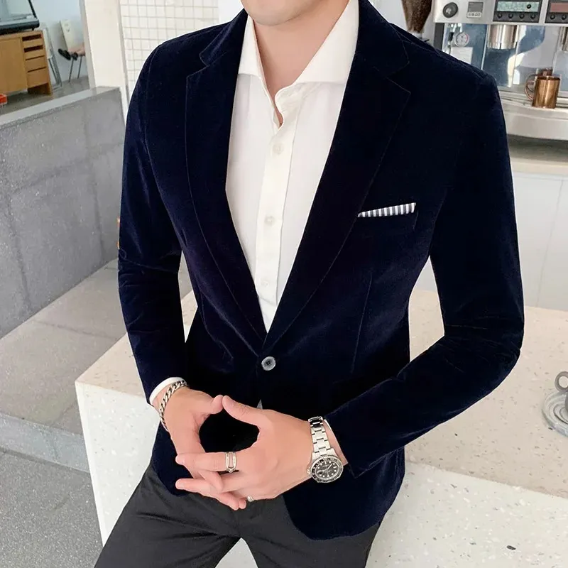 Men's Elegant Slim Fit One-Button Velvet Blazer | For Formal Occasions