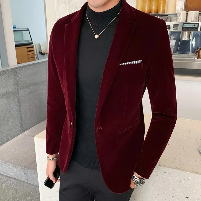 Men's Elegant Slim Fit One-Button Velvet Blazer | For Formal Occasions