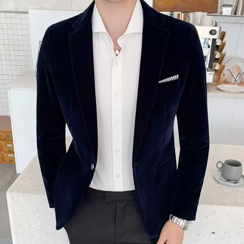 Men's Elegant Slim Fit One-Button Velvet Blazer | For Formal Occasions