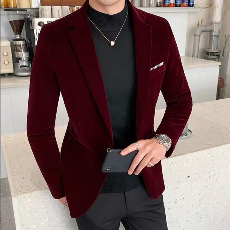 Men's Elegant Slim Fit One-Button Velvet Blazer | For Formal Occasions