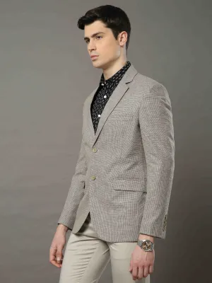 Men's Khaki Slim Fit Printed Casual Blazer