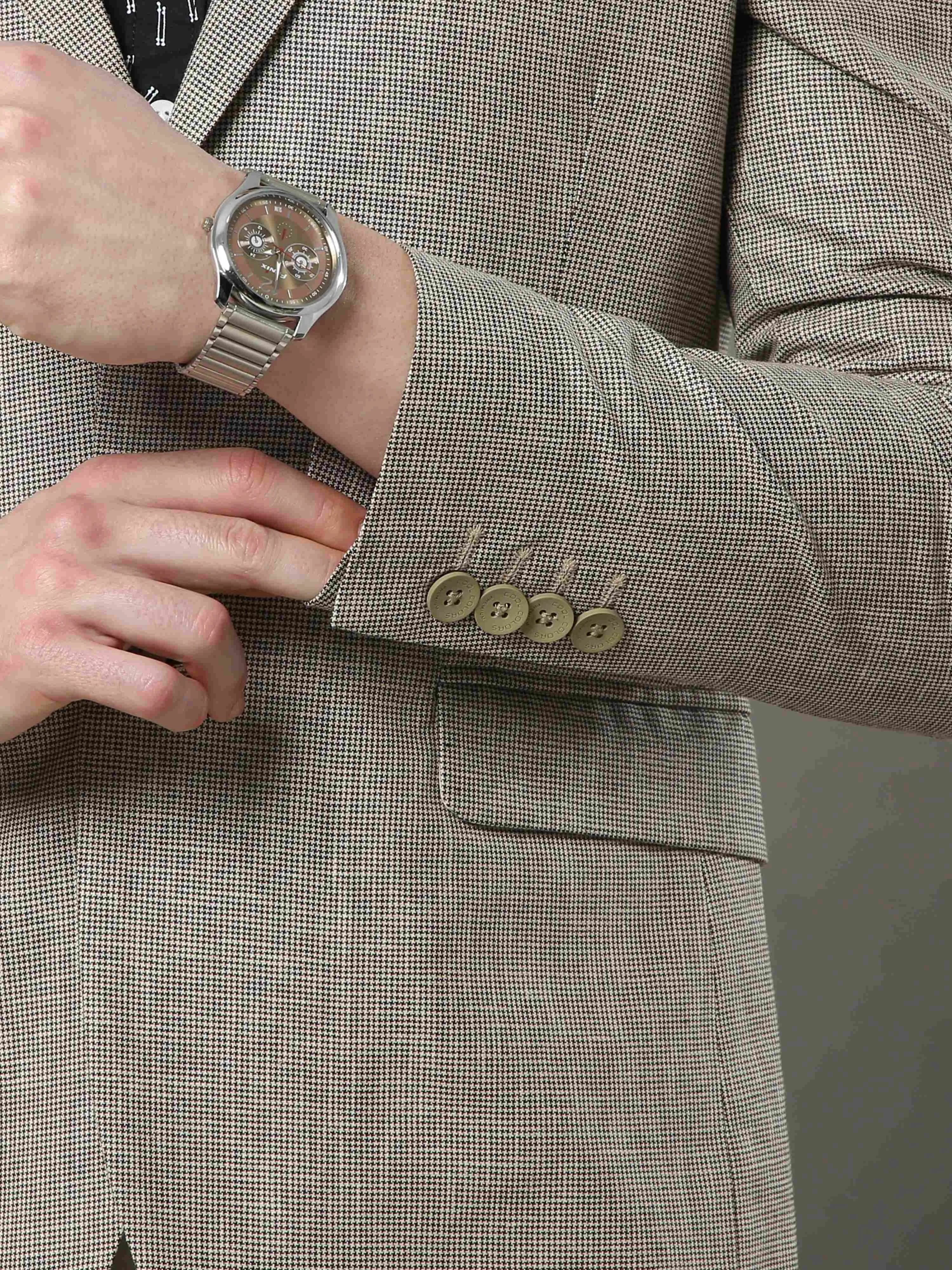 Men's Khaki Slim Fit Printed Casual Blazer