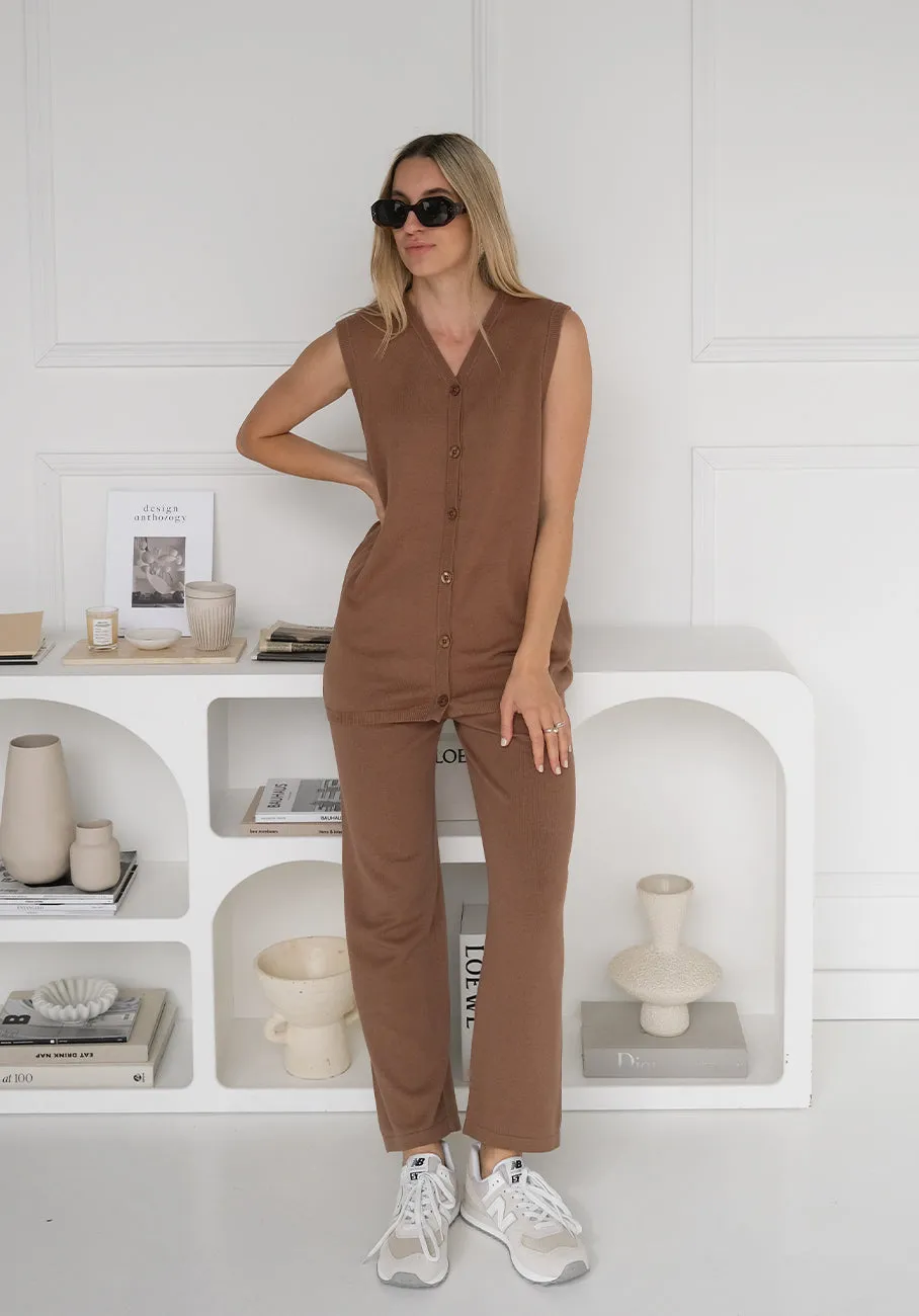 Miann & Co Womens - Stevie Wide Leg Knit Pants - Café Au Lait
