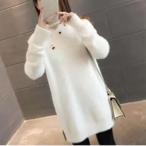Mid-length Half High Neck Ladies Sweater Autumn and Winter Long-sleeved Knitted Tops Fashion Simple Dress