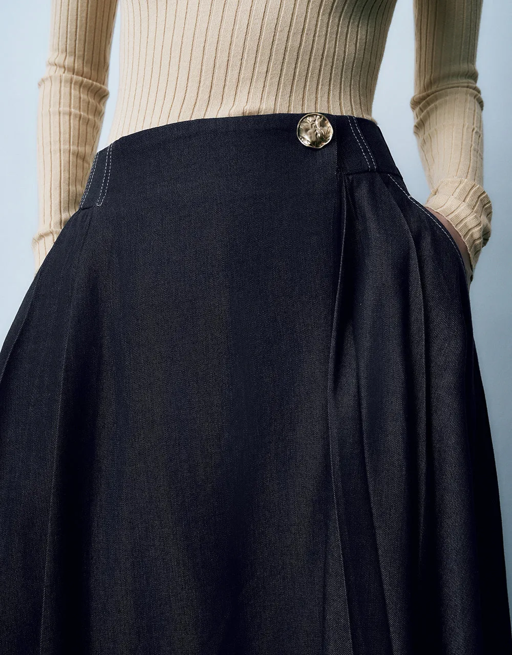 Midi A-Line Denim Skirt