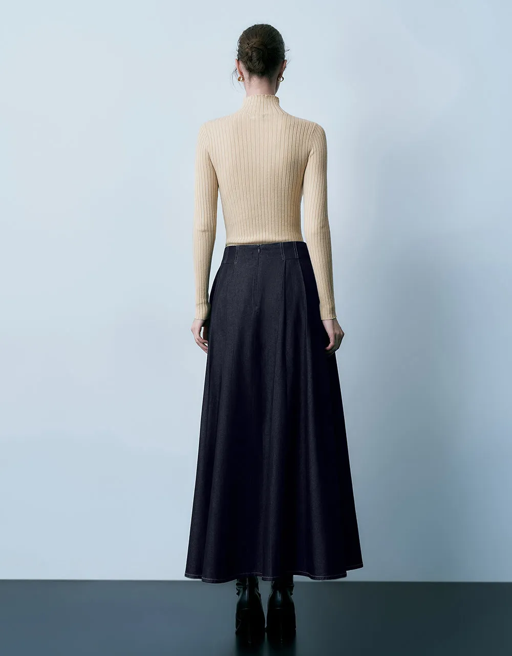 Midi A-Line Denim Skirt