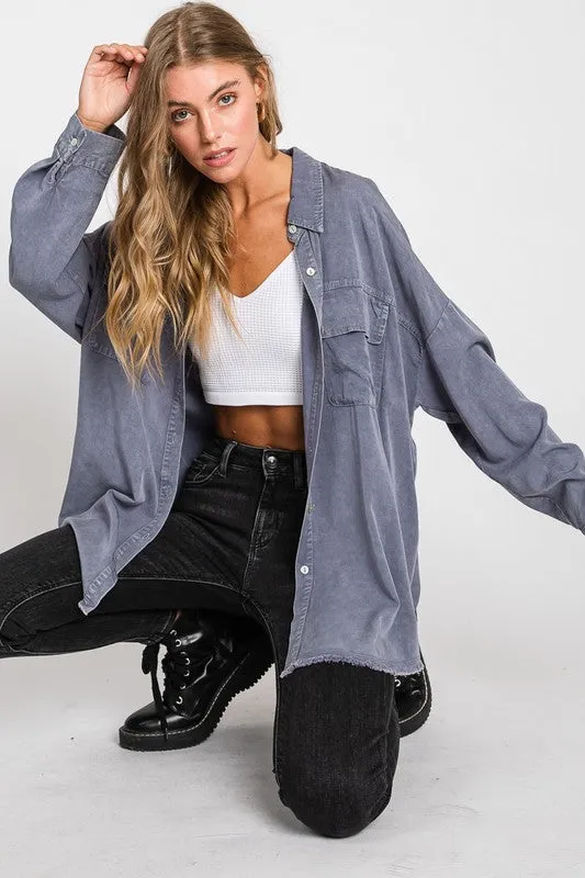 Mineral Washed Button Down Tencel Shirt